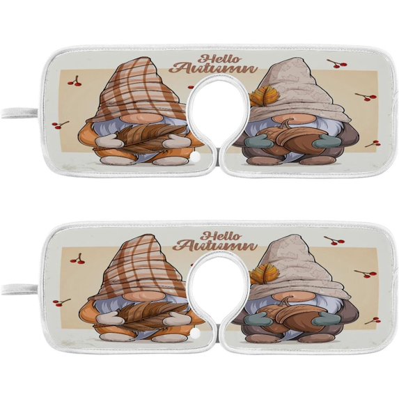 Gnomes Mast Leaf Kitchen Sink Splash Guard for Faucet 2 Packs Faucet Absorbent Mats Cute Autumn Cherry Faucet Handle Drip Catcher Quickly Drying Mat for Kitchen Counter Bathroom, 30"x5.5"