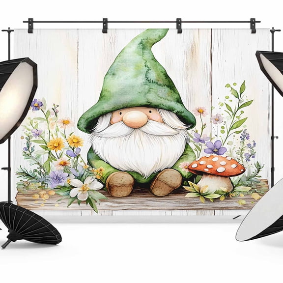 Gnomes Mushroom Backdrop for Photoshoot,Photography Photo Studio Background Wall Backdrop,Spring Country Flower Herb Wooden Grain Back Drop Banner Panel for Portraits Wedding Live Streaming 7x5Ft
