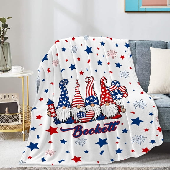 Gnomes Patriotic Blankets Independence Day 4th of July Blanket Gifts, Ultral Soft Custom Gnomes Patriotic Blankets Throw for Home Sofa Bed Chair 50"x60" for Teens