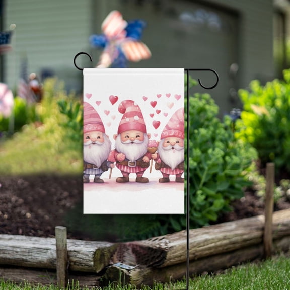 Gnomes Pink Garden Flag Double Sided Outdoor Banners for Courtyard Outdoor Lawn Farmhouse Holiday Decorations