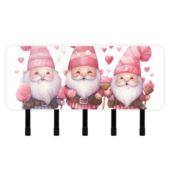 Gnomes Pink Mail Holder Organizer Wall Mount with Shelf Key Holder Key Rack with 5 Key Hooks for Wall Decorative