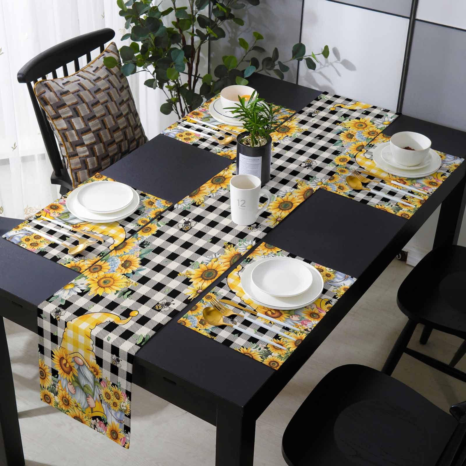 Gnomes Plaid Placemats Set of 6 with 70 Inches Long Table Runners ...