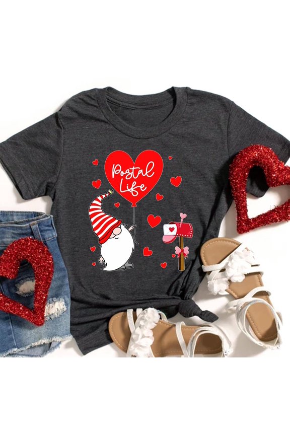 Gnomes Postal Worker Heart Shirt, Postal Worker Valentine Gift, Postal Life Valentines Shirt, Mail Lady Shirt TSHIRT All Size S-5XL