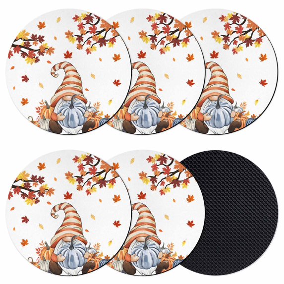 Gnomes Pumpkin Fall Coasters Set of 6, Absorbent Coasters for Drinks, Thanksgiving Branches Maple Leaf Coaster for Desk Coffee Table Protection, Home Decor House Warming Gifts 4"