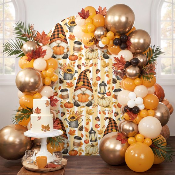 Gnomes Pumpkins Fall Arch Backdrop Cover 4FT, Thanksgiving Pumpkin Leaves Spandex Fitted Stretchy Arch Stand Covers, Round Top Chiara Backdrop Cover for Wedding Party Birthday Baby Shower