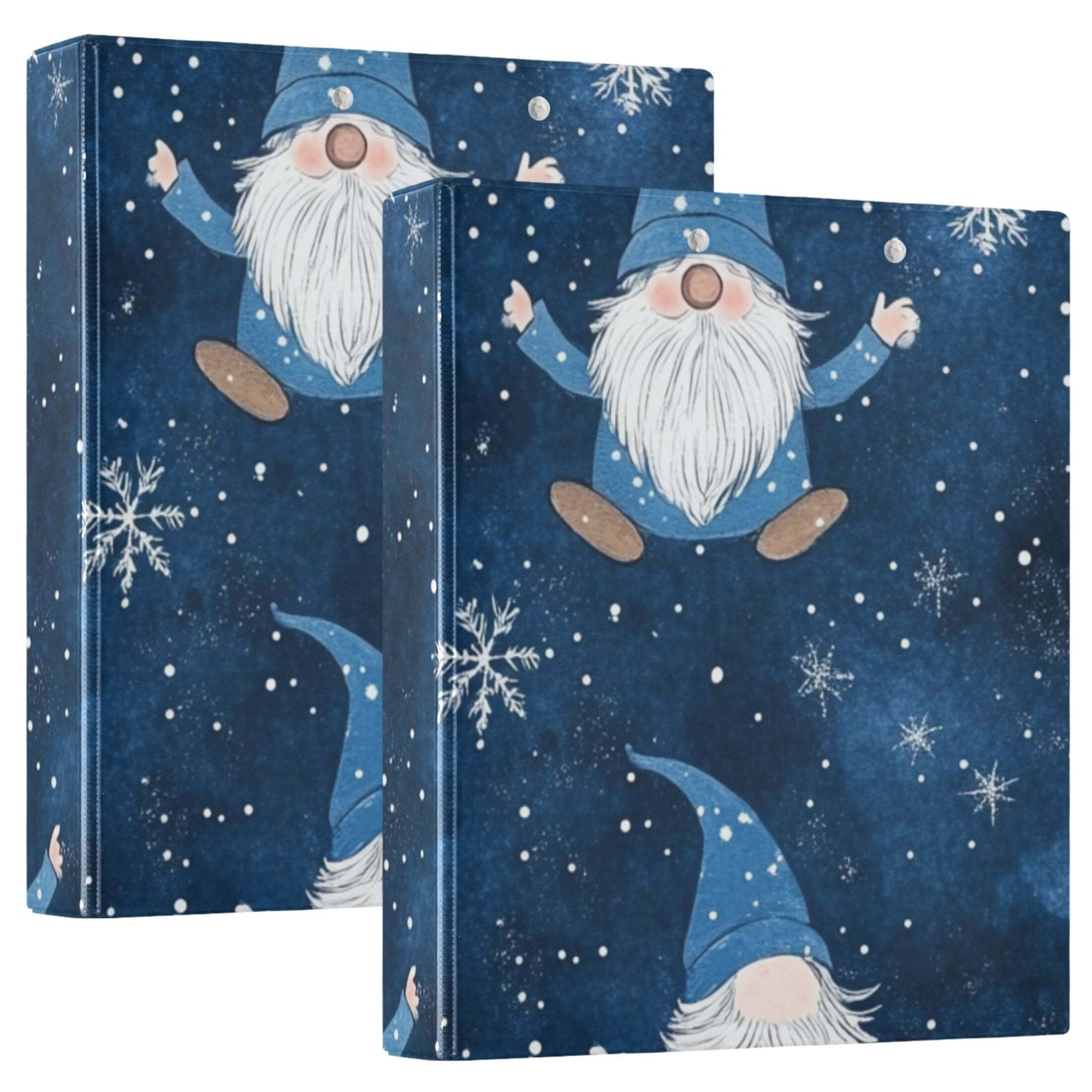 Gnomes Snowflakes 3 Ring Binders 1.5 inch Hardcover File Folders with Interior Pockets A4 Size Organizer for School Office Hospital