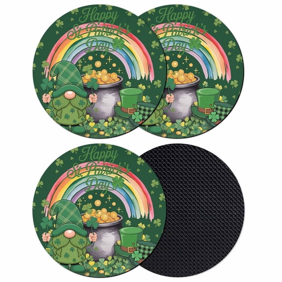 Gnomes St. Patrick's Day Coasters Set of 4, Absorbent Coasters for Drinks, Green Lucky Clovers Rainbow Coaster for Desk Coffee Table Protection, Home Decor House Warming Gifts 4"