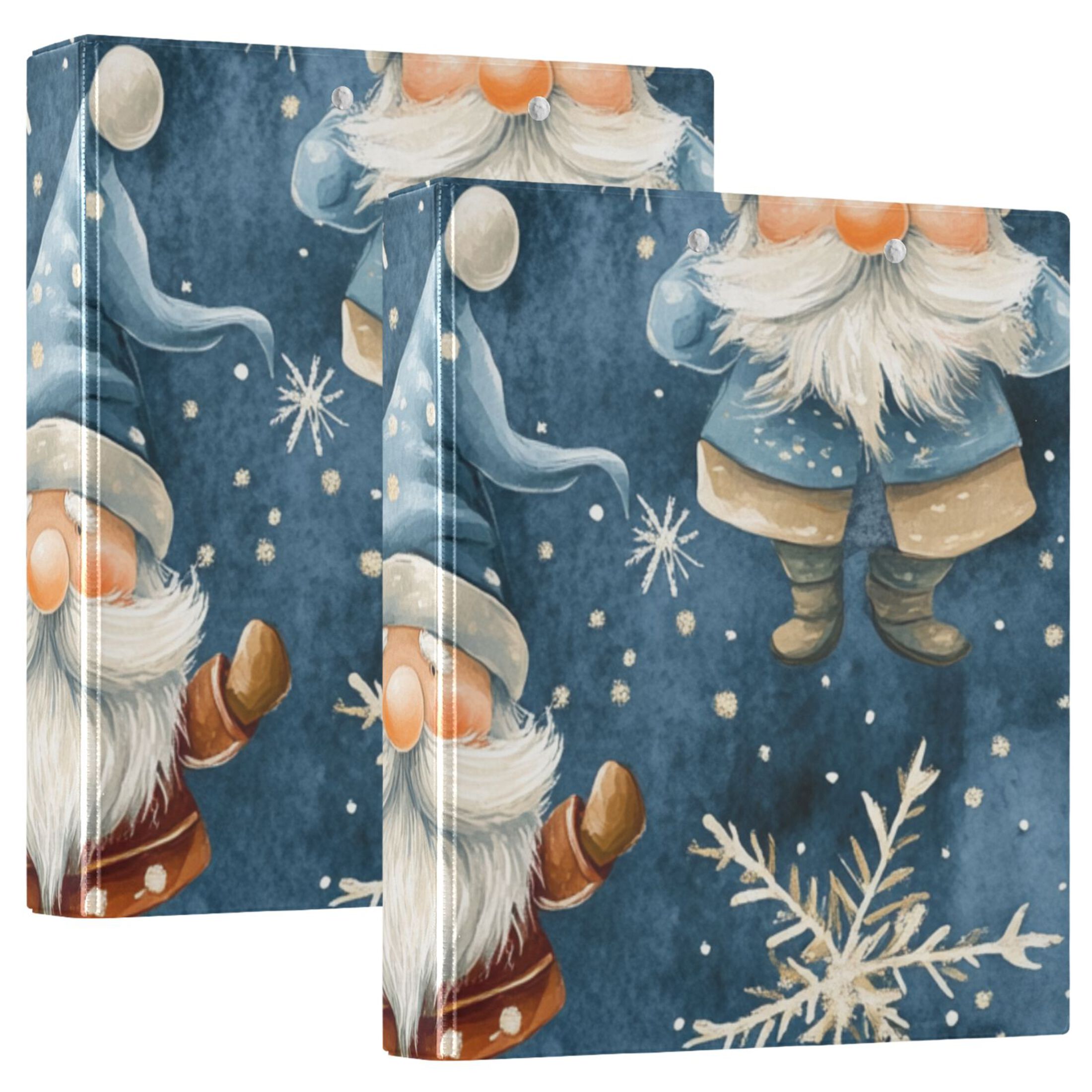 Gnomes Star Snowflakes 3 Ring Binders 1.5 inch Hardcover File Folders with Interior Pockets A4 Size Organizer for School Office Hospital