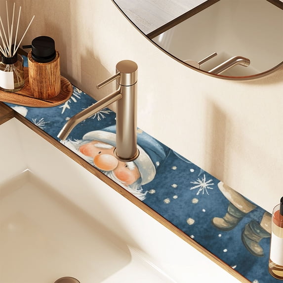 Gnomes Star Snowflakes Sink Splash Guard Faucet 30x5.4in Drying Mat Drying Mat Absorbent Pad for Bathroom Kitchen 2PCS