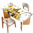 thumbnail image 1 of Gnomes Sunflower Table Cloths for 4 Foot Rectangle Tables, Bees Branches Floral Farmhouse Patio Waterproof Elastic Fitted Tablecloths, Washable Rectangular Table Cover for Camping, 1 of 8