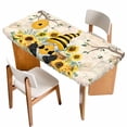 thumbnail image 1 of Gnomes Sunflower Table Cloths for 5 Foot Rectangle Tables, Bees Branches Floral Watercolor Patio Waterproof Elastic Fitted Tablecloths, Washable Rectangular Table Cover for Camping, 1 of 8