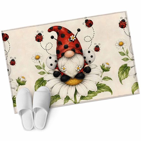 Gnomes Sunflowers Bathroom Rug Washable 2x3 Entryway Rug Non Slip Fantasy Daisy Floral Bee Natural Rustic Front Door Mat Low Pile Indoor Doormat Throw Floor Carpet for Kitchen Bedroom Entrance