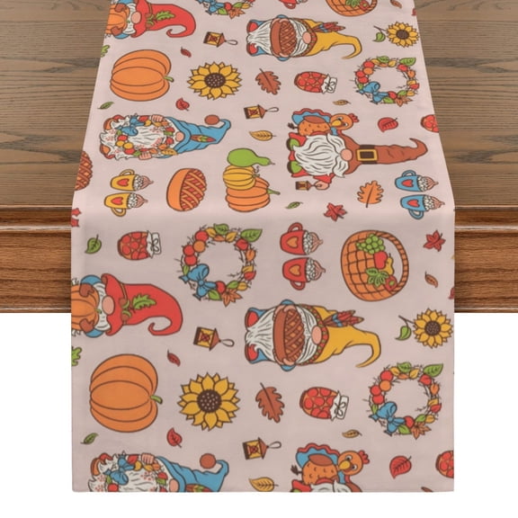 Gnomes | Thanksgiving Table Runner 48" x 13" 100% Polyester, Rustic Fall Harvest Dining Decor, Machine Washable Holiday Table Decoration