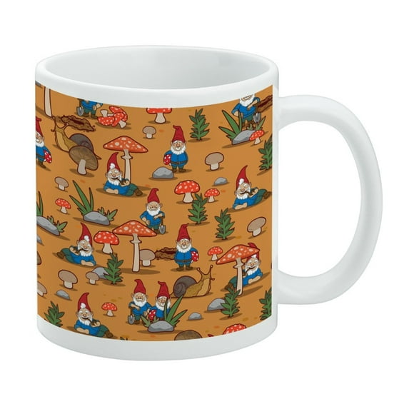 Gnomes Toadstools and Mushrooms Pattern White Mug