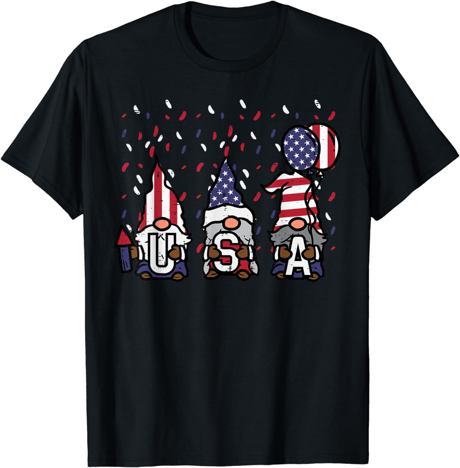 Gnomes USA US American Flag Memorial Day 4th Of July Women Cotton T