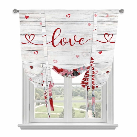 Gnomes Valentines Tie Up Curtains 45 Inches Long, Kitchen Window Curtains Over Sink, Pink Red Love Heart Eucalyptus Vintage Small Window Curtains Shade Balloon Curtains Valances for Bedroom 34"x45"