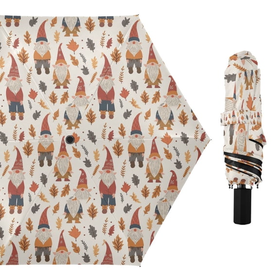 Gnomes and Fall Leaf Compact Sun Umbrella Windproof Travel Umbrellas for Rain Strong Portable UV Protection