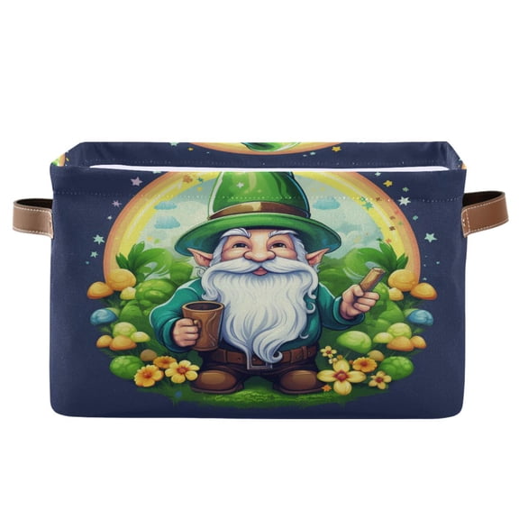 Gnomes and Green Plant Storage Bins with Handle Fabric Organizer Basket Foldable Box 1 Pack 14.2x10.2x8.3