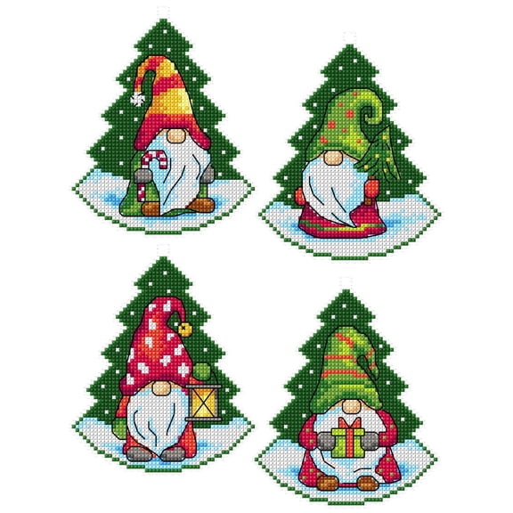 Gnomes inside Christmas Trees 184CS ounted cross stitch kit with plastic canvas