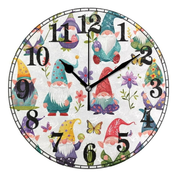 Gnomes with Butterflies Silent Wall Clock 10" Non-Ticking Battery Clock