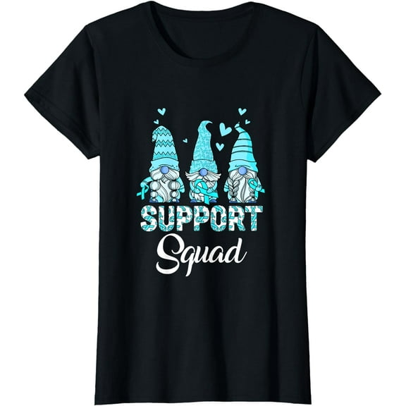 Gnomies Support Squad Teal Ribbon Ovarian Cancer Awareness T-Shirt