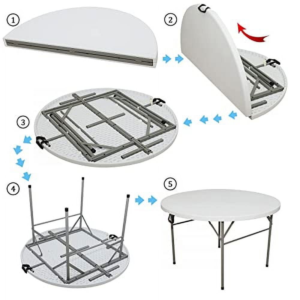 Gnomiya 4FT Round Folding Table, Heavy Duty HDPE Plastic Portable Round
