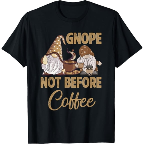 Gnope Not Before Coffee Cute Gnome Graphic Coffee Cup Beans T-ShirtMen and women, Black T-shirt, size: Extra large S-4XL