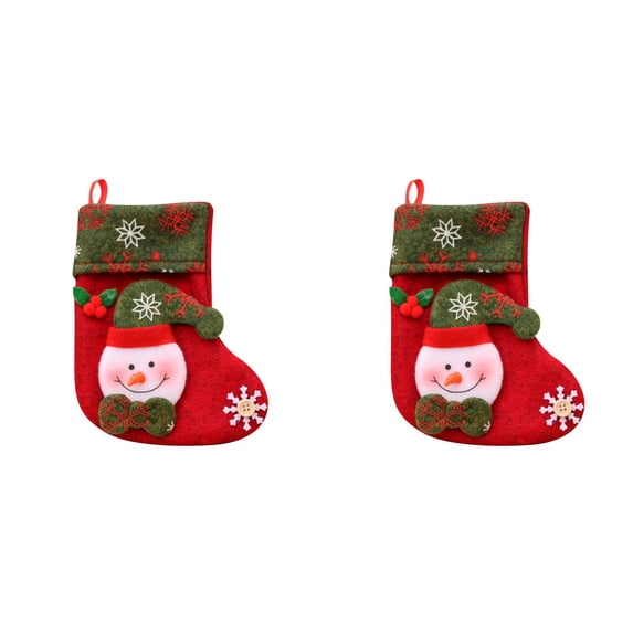 Gnoradne 3D Christmas Santa Snowman Reindeer Pattern Design Stockings,Vintage Xmas Socks Small Candy Gift Bags,Mini Christmas Stocking Hanging Ornaments for Xmas Tree Home Holiday Party Decor(2Pcs)