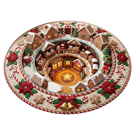 Gnoradne Christmas Optical Illusion Area Mat,Vortex Floor Mat with Xmas Pattern,Christmas 3D Rugs Optical Illusion,Non-Slip Round Floor Mat for Festive Xmas Holiday Party Home Indoor Decorative,19.7"