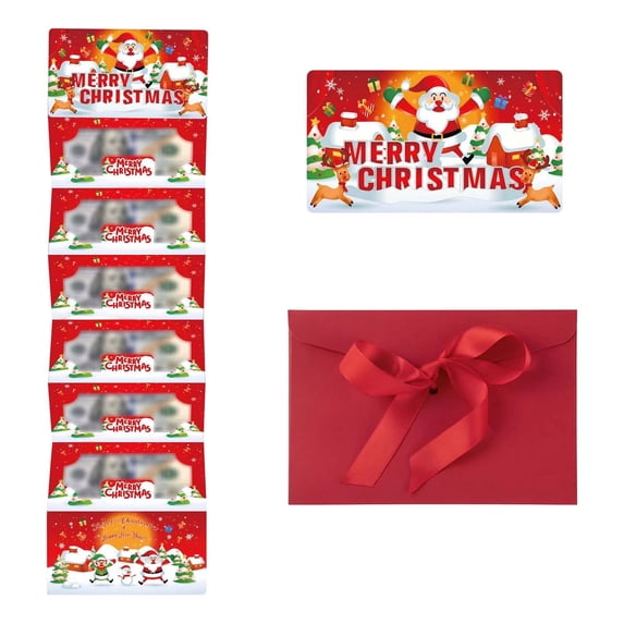 Gnoradne Christmas Surprise Party Red Envelope Money Box with 6 Slots,Surprise Watercolor Foldable Cash Gift Card Booklet,Xmas Money Gift Cards Envelope for Cash Gift Holders,Xmas Party Supplies