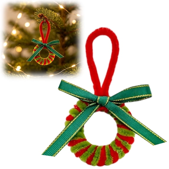 Gnoradne Fluffy Christmas Mini Wreath Hanging Ornaments,Small Hanging Miniature Wreaths with Bow & Bell,Mini Christmas Wreath Ornaments for Xmas Tree Door Cabinets Wall Holiday Party Decoration