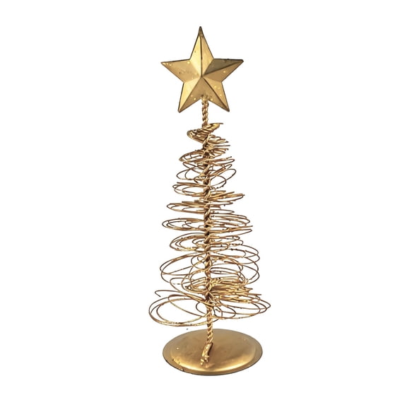 Gnoradne Gold Metal Spiral Christmas Tree Tabletop Ornament,Wire Tabletop Trees With Star Toppers,Gold Metal Christmas Tree Decorations,Festive Art Sculptures for Home Xmas Holiday Table Decor