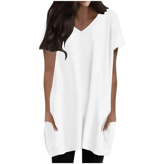 Gnshining Double Pocket Pullovers for Women for Leggings Summer Casua Print Tees Shirts Short Sleeve V-Neck Tunic Tops