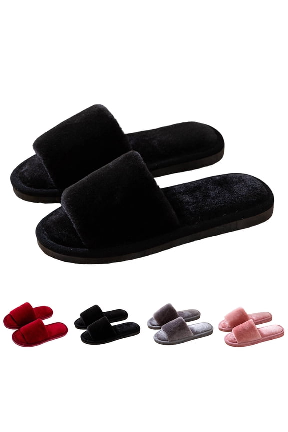 Fuzzy Slippers For Women Soft-Soled House Slippers Travel-friendly Flat Sandals Skidproof Slingbacks Indoor Outside Beach Slippers