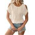 thumbnail image 1 of Gnshining Off Shoulder Pullovers for Women Summer Hollowed Short Sleeve Tunic Tops Solid Color Tees Tops Crew Neck T-Shirt, 1 of 6