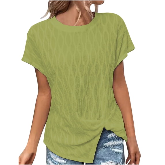 Gnshining Side Split Blouse for Women Summer Short Sleeve Tees Shirts Loose Solid Color Pullovers Crew Neck Tunic Tops