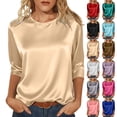 thumbnail image 1 of Gnshining Spring/Summer Pullovers for Women Loose Crew Neck Tees Shirts Breathable Solid Color Blouse 3/4 Sleeve Tunic Tops, 1 of 9