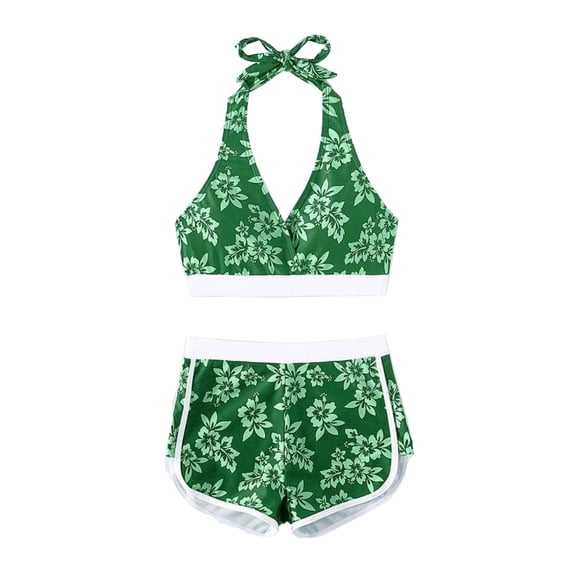 Gswybco Summer Bikini Set for Women 2PC Split Swimsuit Set High Waist Swim Shorts Neck Hanging Beachwear Sporty Training Bathing Swimwear with Sports Bra