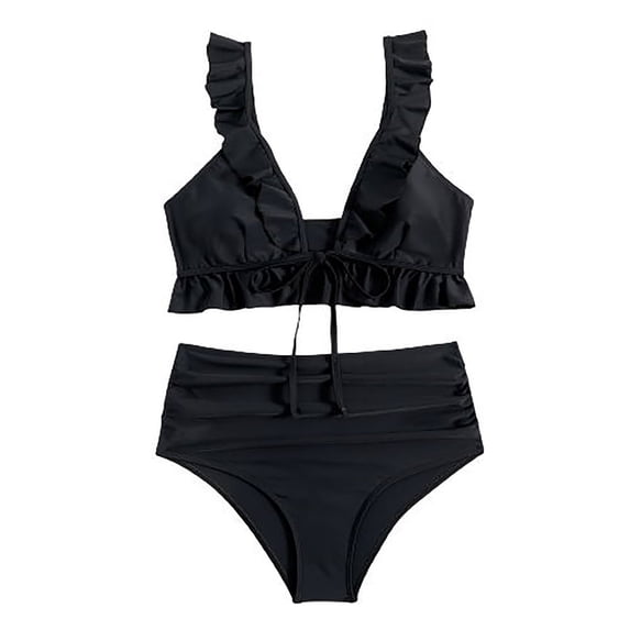 Gswybco Summer Bikini Set for Women 2PC Split Swimsuit Set High Waist Swim Shorts Strappy Adjustable Bathing Swimwear Pleated Bikini Top with Chest Cushion