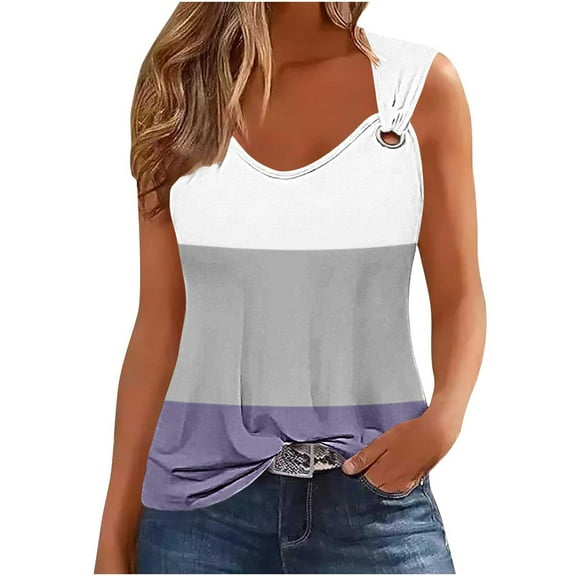 Gnshining Summer Camisole Tops for Women Loose Sleeveless Going Out Tops Elastic Solid Color Block Tank Tops Crew Neck Tunic Pullovers