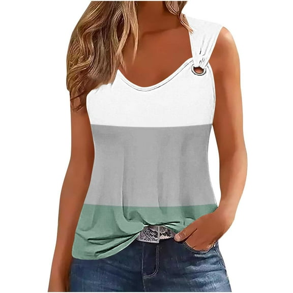 Gnshining Summer Camisole Tops for Women Loose Sleeveless Going Out Tops Elastic Solid Color Block Tank Tops Crew Neck Tunic Pullovers