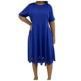 thumbnail image 1 of Gnshining Summer Lace Dress for Women Plus Size Mini Dress Solid Color Ruffle A-Line Dress Crew Neck Short Sleeve Dress, 1 of 7