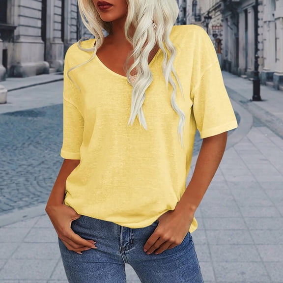 Gnshining Summer Plus Size Shirt for Women Casual Solid Color Pullovers Tees Crew Neck Leisure Sweatshirts Short Sleeve Tunic Tops