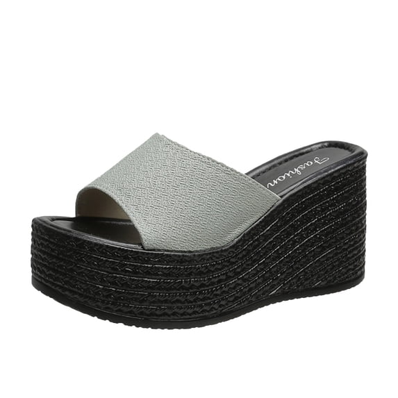 Gnshining Summer Shoes for WomenMatsu Heel Thick Sole Slope Heel Shoes Breathable Soft-Soled Beach Shoes