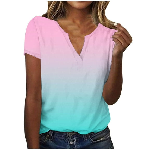 Gnshining Summer T-Shirt for Women Loose Short Sleeve Pullovers Tees Leisure Solid Color Sweatshirts V-Neck Tunic Tops