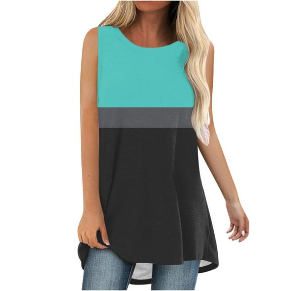 Gnshining Summer Tank Tops for Women for Leggings Sleeveless Going Out Tops Loose Crew Neck Blouse Tunic Shirts
