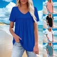 thumbnail image 1 of Gnshining Summer Tunic Tops for Women Pleated Blouse V-Neck Sweatshirts Loose Pullovers Short Sleeve T-Shirt, 1 of 6