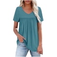 thumbnail image 1 of Gnshining Summer Tunic Tops for Women Pleated Blouse V-Neck Sweatshirts Loose Pullovers Short Sleeve T-Shirt, 1 of 6