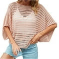 thumbnail image 1 of Gnshining Summer Tunic Blouse for Women Loose Sweatshirts Hollow Out T-shirt Solid Color Outfits Crew Neck Workout Tops Short Sleeve Going Out Tops, 1 of 4