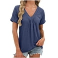 thumbnail image 1 of Gnshining Summer Tunic Tops for Women Solid Color Loose Casual Tops Short Sleeve T-Shirt Pleated Sweatshirts V-Neck Going Out Tops, 1 of 8
